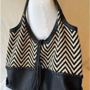 Big Buddha Women's Purse Shoulder Bag Chevron Zigzag Black & White With Leather